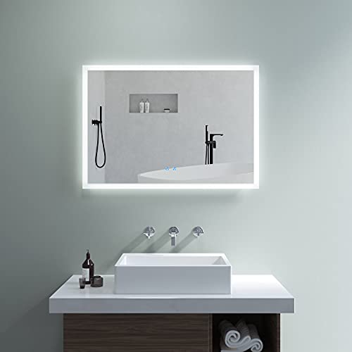 AQUABATOS® 100x70 cm Badspiegel mit LED Beleuchtung Wandspiegel beleuchtet Lichtspiegel beheizt Badezimmerspiegel mit hinterleuchtetem Raumlicht antibeschlag Touch Schalter dimmbar kaltweiß 6400K von AQUABATOS