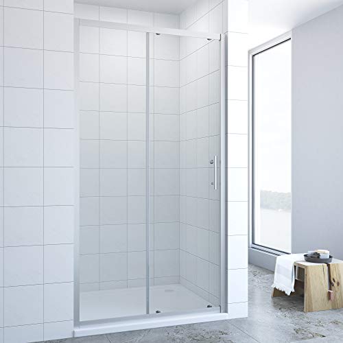 AQUABATOS® 110cm breit Duschtür Schiebetür mit Einfaches Rollen Befestigungssystem, Nischentür Nischenschiebetür Duschabtrennung Duschwand Glas Dusche aus 6mm ESG Echtglas Höhe 185cm von AQUABATOS