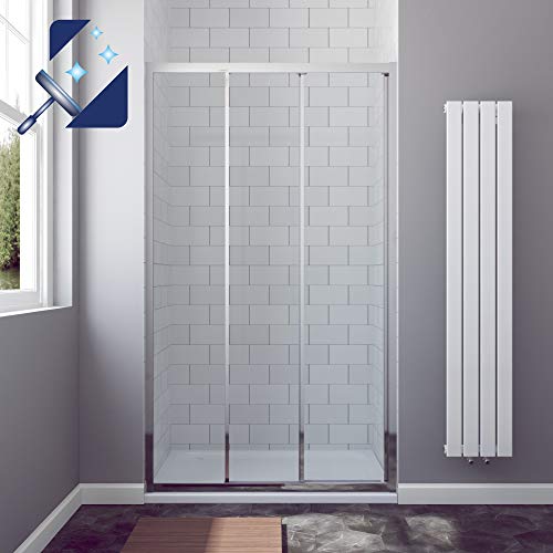 AQUABATOS® 120x195cm Duschtür Nische 3 teilige Schiebetür Dusche Dreiteilige Gleittür Nischenschiebetür Duschwand Glas Nischentür 6mm klarglas Easy-clean Lotus effekt Beschichtung ohne Duschwanne von AQUABATOS