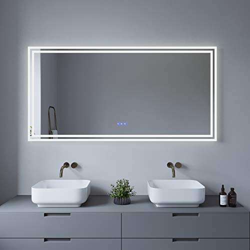 AQUABATOS® 140x70 cm LED Badspiegel Wandspiegel Badezimmerspiegel mit Beleuchtung lichtspiegel Dimmbare Touch Schalter Farbtemperatur Kaltweiß 6400K Warmweiß 3000K Spiegelheizung beschlagfrei IP44 CE von AQUABATOS