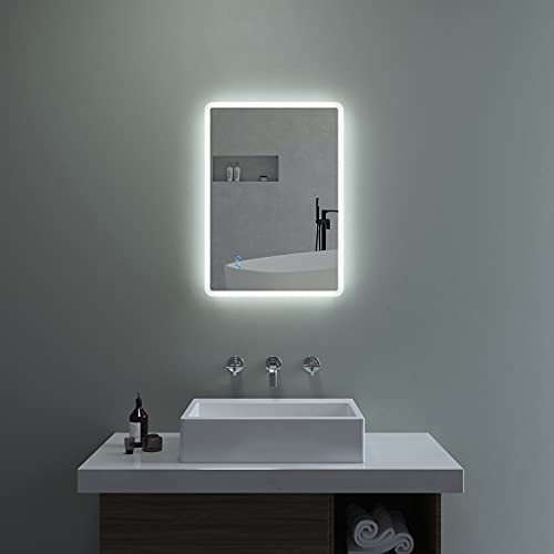 AQUABATOS® 70x50 cm Badspiegel mit LED Beleuchtung Wandspiegel beleuchtet Lichtspiegel beheizt Badezimmerspiegel mit hinterleuchtetem Raumlicht antibeschlag Touch Schalter dimmbar kaltweiß 6400K von AQUABATOS