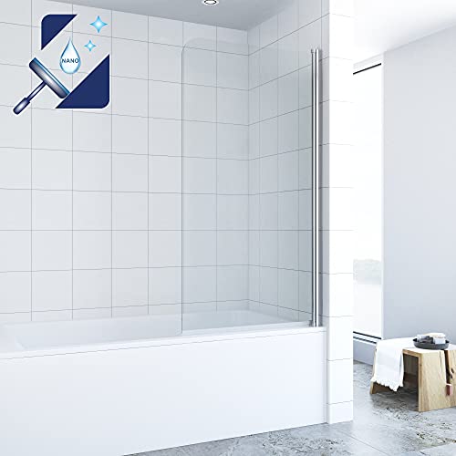 AQUABATOS® 80 x 140 cm Duschwand für Badewanne Duschabtrennung Badewanne Duschtrennwand Badewannenaufsatz aus 5 mm Einscheiben Sicherheitsglas Echtglas Nano Beschichtung von AQUABATOS