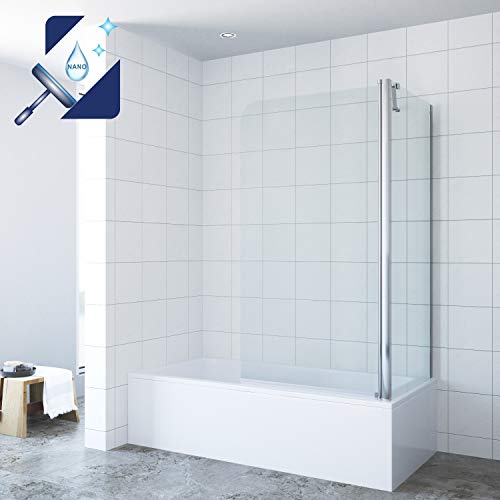 AQUABATOS® 80 x 75 x 140 cm Eck Duschtrennwand Badewannenaufsatz mit Seitenwand Duschabtrennung für Badewanne 5 mm ESG Einscheiben Sicherheitsglas mit Nano Beschichtung von AQUABATOS