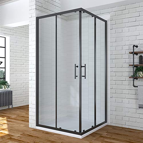 AQUABATOS® 80x80 x 195 cm Duschkabine Eckeinstieg Matt Schwarz mit Einfaches Rollen Befestigungssystem Schiebetüren Eckdusche Duschabtrennung aus 6mm ESG Sicherheitsglas mit Nanobeschichtung von AQUABATOS