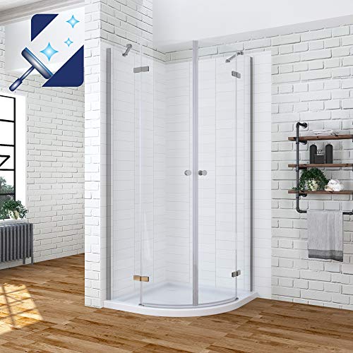 AQUABATOS® 80x80 x 195 cm Duschkabine Viertelkreis mit Scharnier Duschtür und Festteil aus 6mm ESG Nanobeschichtung Sicherheitsglas, Runddusche halbrund Rund Dusche Duschabtrennung Duschwand Glas von AQUABATOS