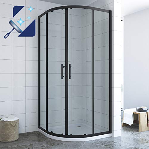 AQUABATOS® 90x90 cm Duschkabine Matt Schwarz Viertelkreis Rund Dusche Halbrund mit Schiebetüren aus Echtglas mit Nanobeschichtung, Duschtüren Radius 550 mm, Höhe 195 cm von AQUABATOS
