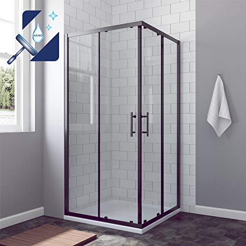 AQUABATOS® 90x90 x 195 cm Duschkabine Eckeinstieg Schiebetür Duschabtrennung Duschwand Glas Duschtür schwarzer Rahmen 6 mm ESG Sicherheitsglas mit Nano Beschichtung von AQUABATOS