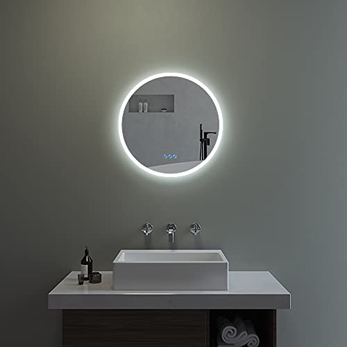 AQUABATOS® Badspiegel Rund LED Beleuchtung 60cm Badezimmerspiegel Dimmbar Spiegel Touch Sensor Kaltweiß 6400K Warmweiß 3000K Lichtspiegel Antibeschlag von AQUABATOS