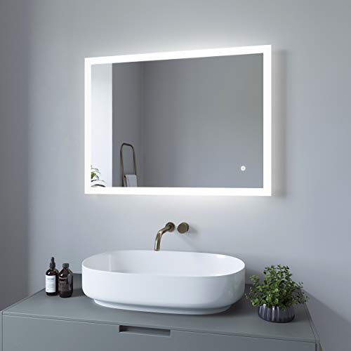 AQUABATOS® Badspiegel mit Beleuchtung 80x60 cm Lichtspiegel Badezimmerspiegel mit Licht LED Spiegel Kosmetikspiegel Rasierspiegel Tischspiegel Touch Schalter Dimmbar Spiegelheizung Anti-beschlag von AQUABATOS