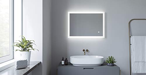 AQUABATOS® Badspiegel mit Beleuchtung Eckig 50x70 cm LED Licht Wandspiegel Gäste WC Badezimmer Spiegel beleuchtet Antibeschlag Touch Schalter Dimmbar Memory-Funktion Wandschalter Lichtschalter von AQUABATOS