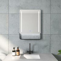 AQUABATOS® Badspiegel mit Beleuchtung und Ablage 50x70 cm Aluminiumrahmen in Schwarz matt Badezimmerspiegel Dimmbare Touch Kaltweiß 6400K von AQUABATOS