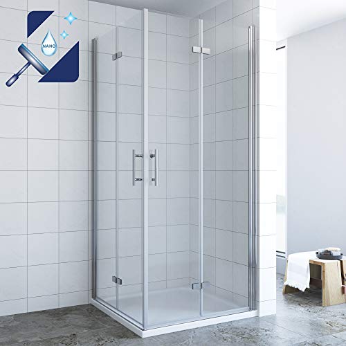 AQUABATOS® Duschkabine Eckeinstieg 90x90 x 195 cm Falttür 6mm ESG Sicherheitsglas mit Nano Beschichtung, Eckdusche Duschabtrennung Pendeltür Schwingtür Drehfalttür Eck Dusche 90cm mit Seitenwand von AQUABATOS