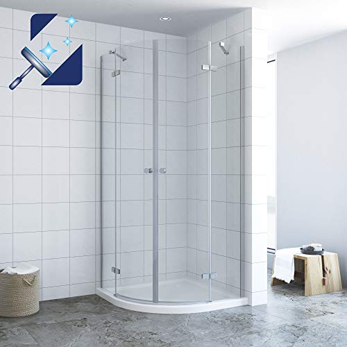 AQUABATOS® Duschkabine Viertelkreis 90x90 x 195 cm Schwingtür mit Festen Segmenten 6mm Nano ESG Sicherheitsglas Rahmenlos Design Runddusche Duschabtrennung Pendeltür Rund Dusche halbrund von AQUABATOS