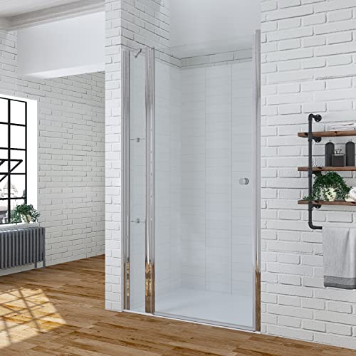 AQUABATOS® Duschtür in Nische 95 x 195 cm mit Festteil und Duschablage aus 6mm ESG Nanobeschichtung Glas, Nischentür Dusche mit Wandablage, Duschwand Glas Drehtür Pendeltür mit Glasregal Eckregal von AQUABATOS