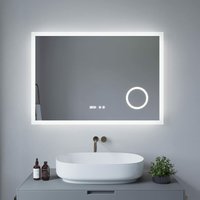 AQUABATOS® LED Badspiegel mit Beleuchtung Badezimmerspiegel Beleuchtet Kaltweiß Licht 6400K Dimmbar Schminkspiegel Uhr Beschlagfrei Antibeschlag von AQUABATOS