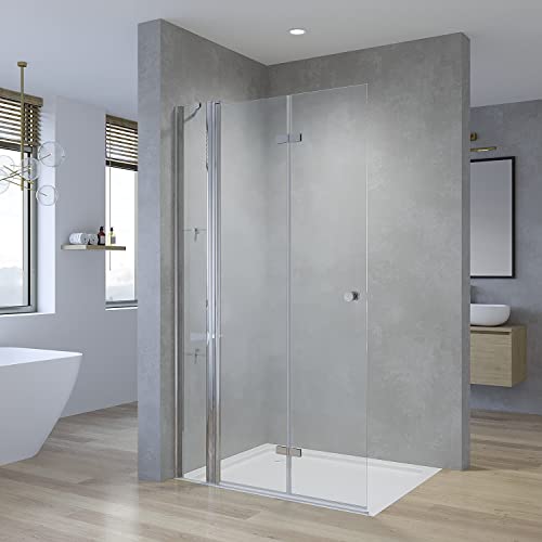 AQUABATOS® Walk-In Duschabtrennung 135 x 187 cm Duschwand ESG 5 mm Sicherheitsglas mit Badregal Falttür Drehfalttür Faltbar für Duschwanne Duschtrennwand (Öffnungsseite Ohne Wandprofil) von AQUABATOS