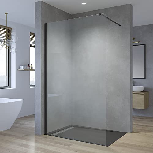 AQUABATOS® Walk-in Dusche 100 x 200 cm Duschabtrennung Sicherheitsglas 8mm Glaswand Nano Beschichtung Duschtrennwand Easy Clean Seitenwand mit Stabilisierungsstange Schwarz von AQUABATOS