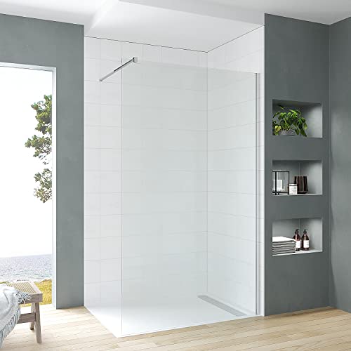 AQUABATOS® Walk-in Dusche 90 x 200 cm Duschabtrennung Klarglas 8mm Glaswand Nano Beschichtung Easy Clean Duschtrennwand Seitenwand mit Stabilisierungsstange Silber von AQUABATOS