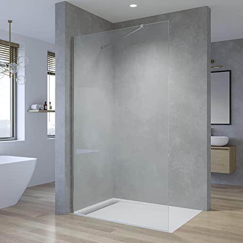 AQUABATOS® Walk-in Dusche Duschabtrennung 120 x 200 cm Sicherheitsglas 8mm Glaswand Nano Beschichtung Duschtrennwand Easy Clean Seitenwand mit Stabilisierungsstange Winkelbar Silber von AQUABATOS