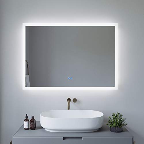 AQUABATOS 100x70 cm Badspiegel mit Beleuchtung badezimmerspiegel Lichtspiegel LED Wandspiegel, Touch-Schalter Dimmbar + Kaltweiß 6400K + Spiegelheizung + Anti-beschlag + IP44 + CE von AQUABATOS