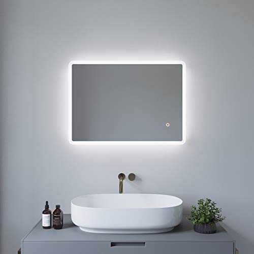 AQUABATOS 70x50 cm Badspiegel mit Beleuchtung Badezimmerspiegel Lichtspiegel LED Wandspiegel kaltweiß 6400K IP44 CE energiesparend von AQUABATOS