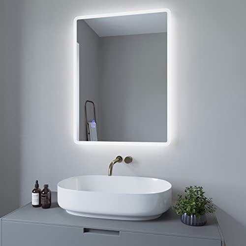 AQUABATOS 80x60cm Badspiegel mit Beleuchtung badezimmerspiegel LED Lichtspiegel Wandspiegel, Touch-Schalter Dimmbar, Kaltweiß 6400K, Spiegelheizung, Anti-beschlag, IP44, CE von AQUABATOS