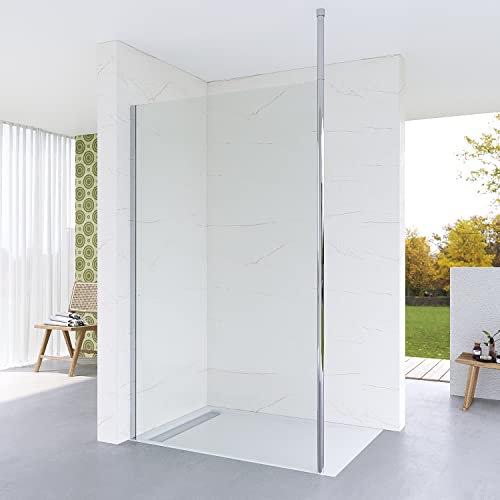 AQUABATOS 90x200 cm Walk in Dusche barrierefreie Duschkabine Duschwand Glas ebenerdige Duschabtrennung Duschtrennwand Glastrennwand Glaswand für Duschwanne | Klarglas 8 mm mit NANO | Deckenstütze von AQUABATOS