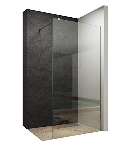 AQUABATOS 90x200cm Walk In Dusche 10mm Klarglas mit Nano Beschichtung Duschwand Glas Duschabtrennung Duschtrennwand Glastrennwand Glaswand für Duschwanne mit 90° Stabilisator von AQUABATOS