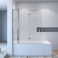 AQUABATOS Badewannenabtrennung Badewannenfaltwand 5 mm ESG glas mit Nano Beschichtung Duschtrennwand für Badewanne 6. 130 x 140 cm Silberne von AQUABATOS