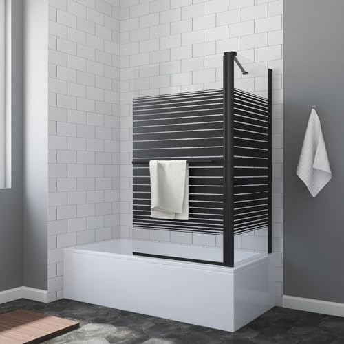 AQUABATOS Badewannenaufsatz mit Seitenwand Schwarz matt 80 x 70 x 140 cm Eckdusche Eck-Duschtrennwand für Badewanne Handtuchhalter Duschwand Glas 5 mm Sicherheitsglas Echtglas Nano Beschichtung von AQUABATOS