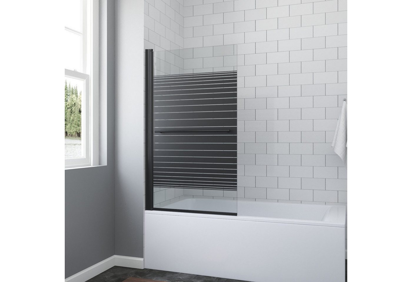 AQUABATOS Badewannenaufsatz schwarz ohne bohren Eck Glas 80x140cm 70x140cm 1 teilig, mit Handtuchhalter 5 mm Einscheiben-Sicherheitsglas (ESG) mit Nanobeschichtung, Lotuseffekt von AQUABATOS