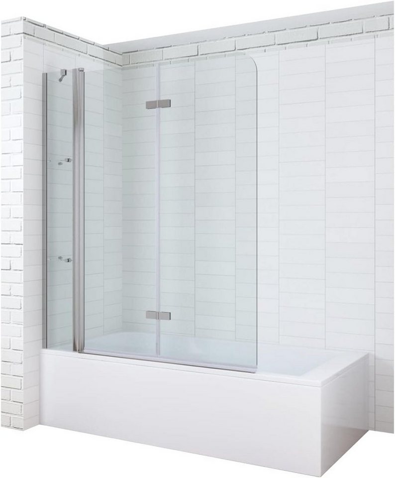 AQUABATOS Badewannenfaltwand Badewannenaufsatz Glas eck 3 teilig Duschwand Badewanne 130 150cm, 5 mm ESG mit NANO-Beschichtung, faltbar, mit Festteil und Duschablage von AQUABATOS