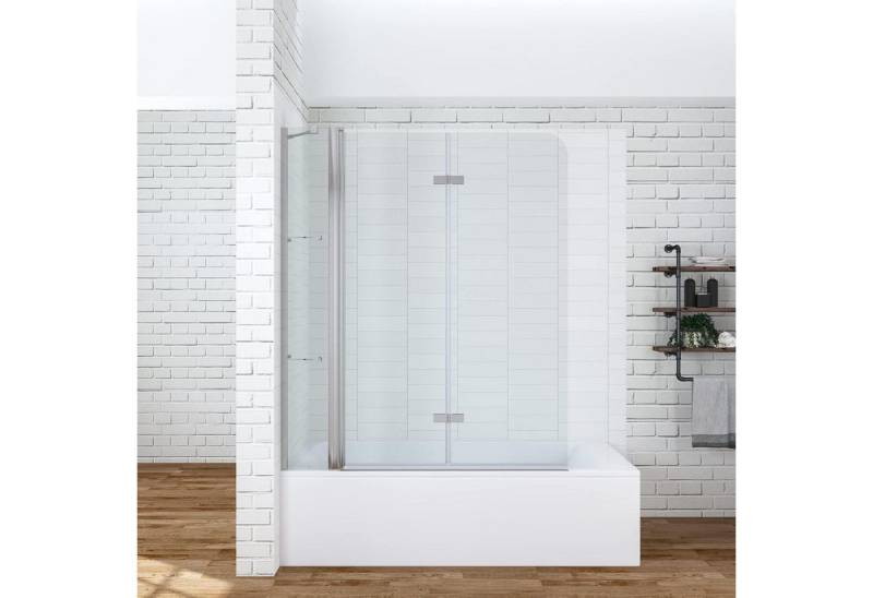 AQUABATOS Badewannenfaltwand Badewannenaufsatz Glas eck 3 teilig Duschwand Badewanne 130 150cm, 5 mm ESG mit NANO-Beschichtung, faltbar,mit Festteil und Duschablage von AQUABATOS