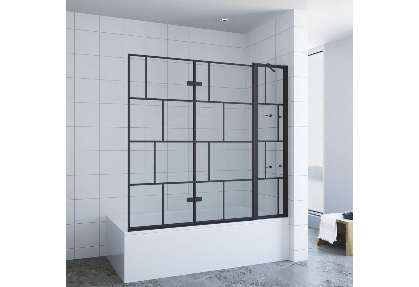 AQUABATOS Badewannenfaltwand Duschabtrennung Badewannenaufsatz Duschkabine Duschwand für Badewanne, 3 teilig Glas Spritzschutzwand für Badewanne Glaswand schwarz Eck 5 mm Einscheiben-Sicherheitsglas (ESG) mit Nano einfach-Reinigung Beschichtung, BxH: 150x140 cm, mit Acryl- Duschablage,Faltbar und schwenkbar 180° AQUABATOS Badewannenfaltwand Duschabtrennung Badewannenaufsatz Duschkabine Duschwand für Badewanne, 3 teilig Glas Spritzschutzwand für Badewanne Glaswand schwarz Eck 5 mm Einscheiben-Sicherheitsglas (ESG) mit Nano einfach-Reinigung Beschichtung, BxH: 150x140 cm, mit Acryl- Duschablage,Faltbar und schwenkbar 180° von AQUABATOS