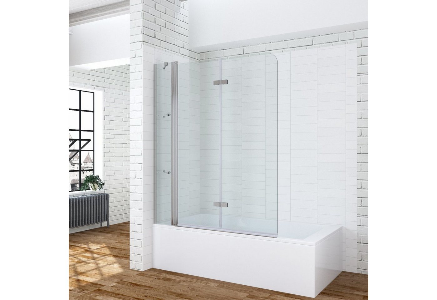 AQUABATOS Badewannenfaltwand Duschabtrennung Duschtrennwand für Badewanne Badewannenaufsatz, 5 mm klarglas Einscheiben Sicherheitsglas mit Nano Beschichtung, 3 teilig von AQUABATOS