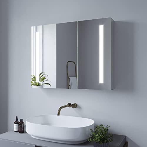 AQUABATOS Badezimmer Spiegelschrank 80 x 60 cm mit LED Beleuchtung Aluminium Badschrank 2-türig drehbar doppelt verspiegelt IR-Sensor dimmbar antibeschlag Kaltweiß Licht 6400 Kelvin AQUABATOS Badezimmer Spiegelschrank 80 x 60 cm mit LED Beleuchtung Aluminium Badschrank 2-türig drehbar doppelt verspiegelt IR-Sensor dimmbar antibeschlag Kaltweiß Licht 6400 Kelvin von AQUABATOS