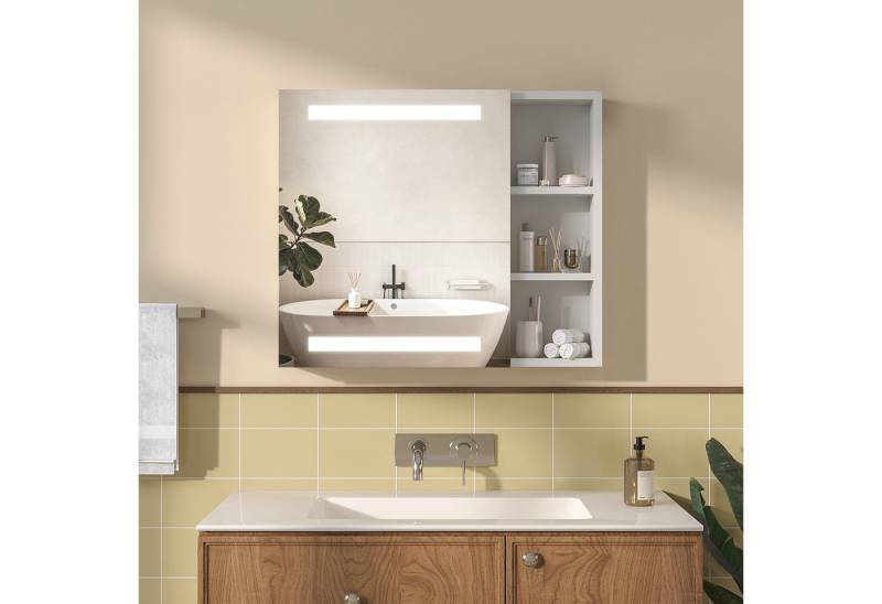 AQUABATOS Badezimmerspiegelschrank LED Spiegelschrank Bad mit Beleuchtung IR Sensor Badezimmerschrank Wandschrank Badezimmer 70x60cm, Anti-fog, Dimmbar, Steckdose, IP44 von AQUABATOS