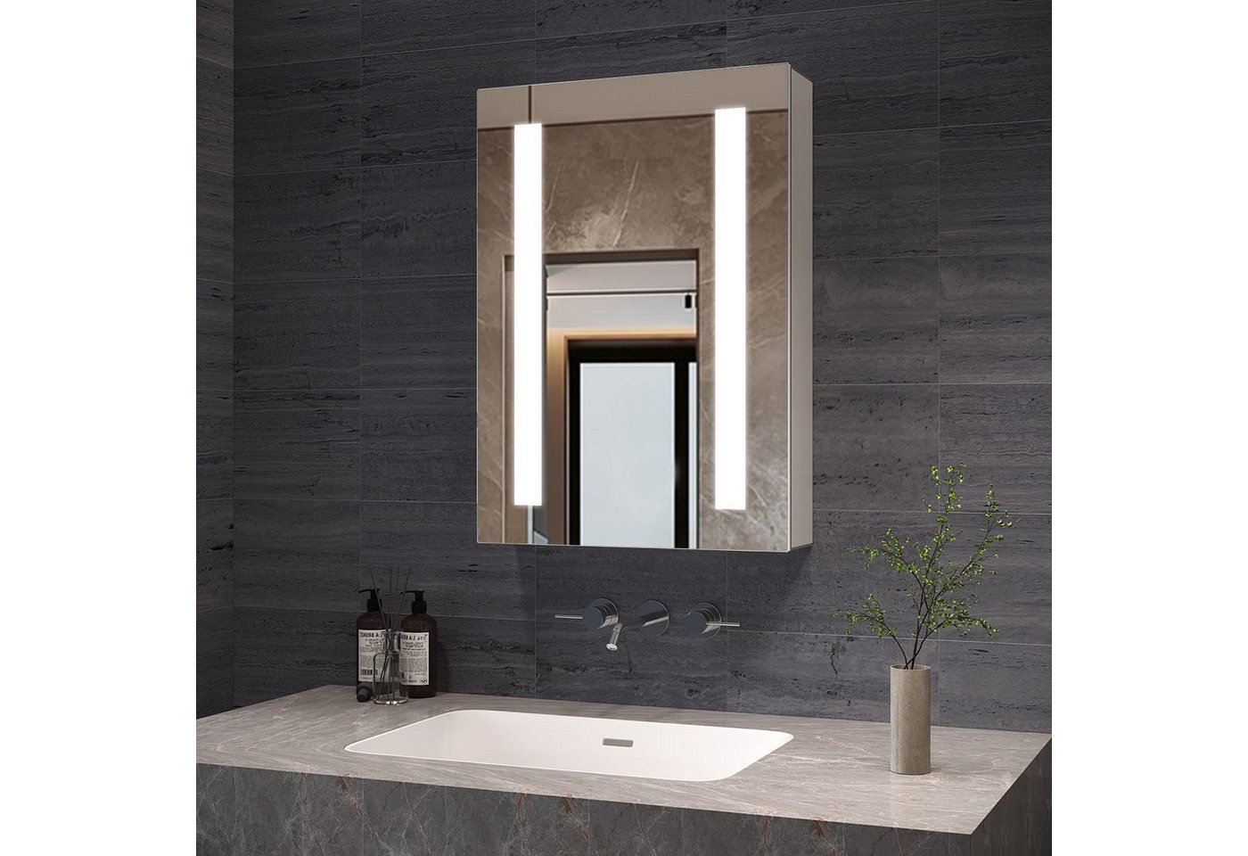 AQUABATOS Badezimmerspiegelschrank Spiegelschrank Bad 50 cm breit mit led Beleuchtung Steckdose von AQUABATOS