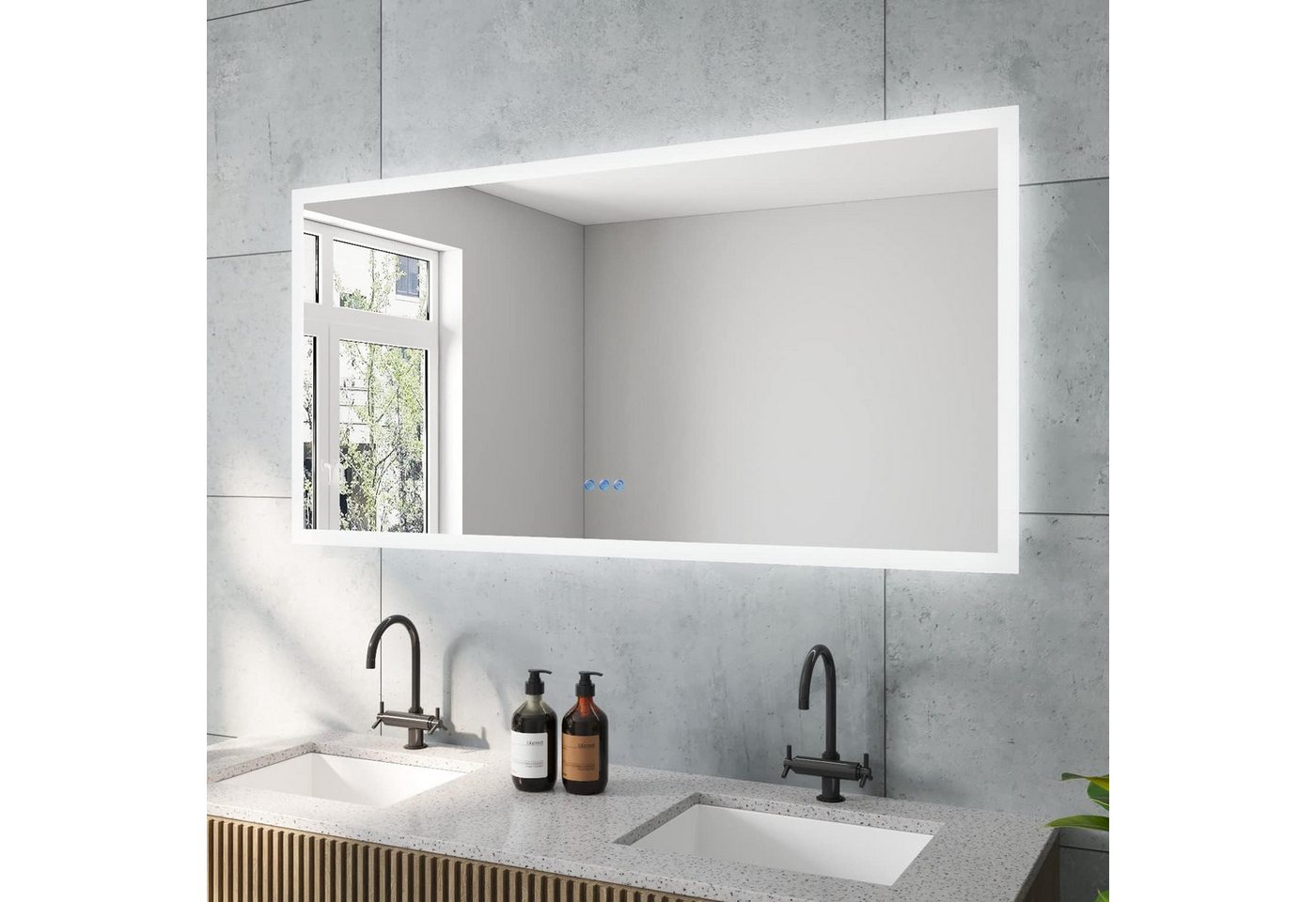 AQUABATOS Badspiegel Bad Spiegel Led 140x70 100x70 cm (Touch warmweiß Badspiegel mit Beleuchtung Wandspiegel Silber Badezimmerspiegel Led mit Licht Lichtspiegel Wandschalter Schminkspiegel Kosmetikspiegel Rasierspiegel 3 Lichtfarben, Kaltweiß 6400K, Neutralweiß 4500K, Warmweiß 3000K, Dimmbar), Touch Schalter, Energiesparend, beschlagfrei, IP44, Wandmontage AQUABATOS Badspiegel Bad Spiegel Led 140x70 100x70 cm (Touch warmweiß Badspiegel mit Beleuchtung Wandspiegel Silber Badezimmerspiegel Led mit Licht Lichtspiegel Wandschalter Schminkspiegel Kosmetikspiegel Rasierspiegel 3 Lichtfarben, Kaltweiß 6400K, Neutralweiß 4500K, Warmweiß 3000K, Dimmbar), Touch Schalter, Energiesparend, beschlagfrei, IP44, Wandmontage von AQUABATOS