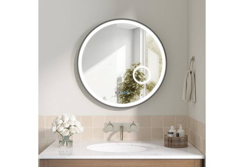 AQUABATOS Badspiegel Badezimmerspiegel Rund Badspiegel mit LED Beleuchtung Bad Wandspiegel, 3-fach-Vergrößerung Kosmetikspiegel dimmbar Uhr beschlagfrei Touch AQUABATOS Badspiegel Badezimmerspiegel Rund Badspiegel mit LED Beleuchtung Bad Wandspiegel, 3-fach-Vergrößerung Kosmetikspiegel dimmbar Uhr beschlagfrei Touch von AQUABATOS