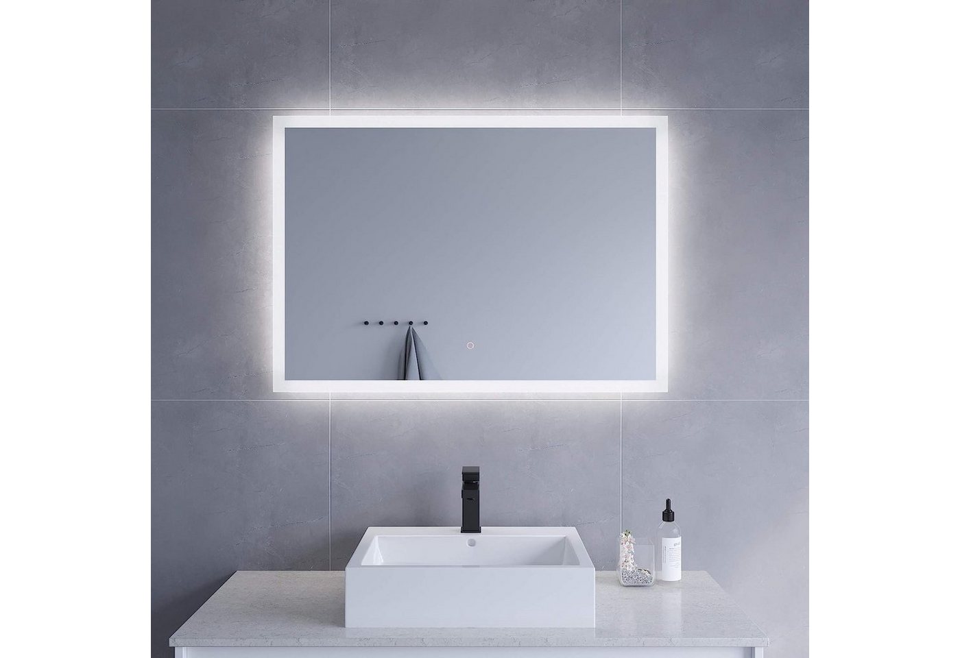 AQUABATOS Badspiegel LED Badezimmerspiegel Badspiegel Beleuchtet Wandspiegel mit Licht, Antibeschlag Touch Lichtspiegel mit Beleuchtung Dimmbar Kaltweiß 6400K von AQUABATOS
