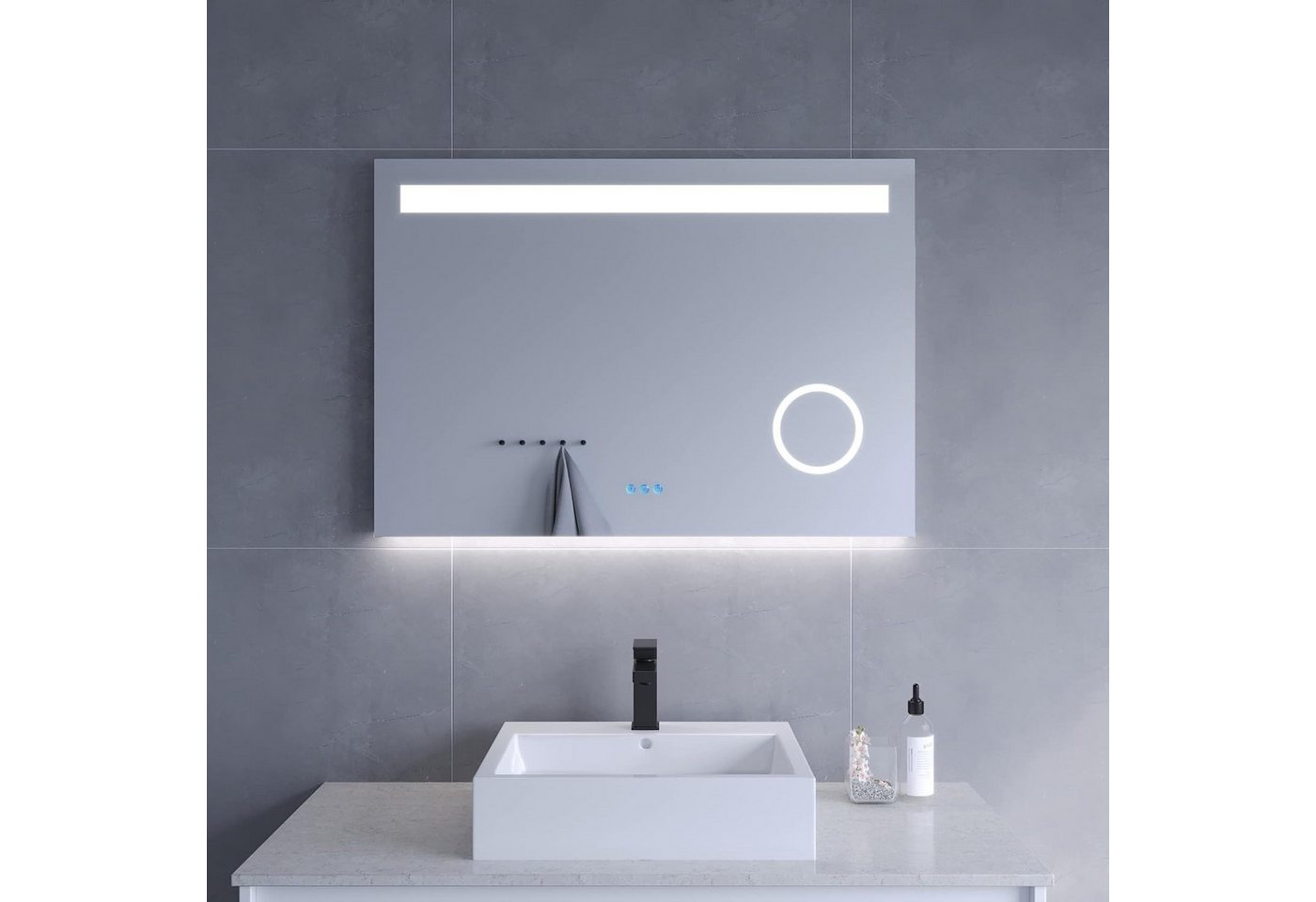 AQUABATOS Badspiegel LED Badspiegel 100x70cm Badezimmerspiegel mit Bluetooth Lautsprecher, 3 Fach Vergrößerung Kaltweiß 6400K Touch Dimmbar Antibeschlag AQUABATOS Badspiegel LED Badspiegel 100x70cm Badezimmerspiegel mit Bluetooth Lautsprecher, 3 Fach Vergrößerung Kaltweiß 6400K Touch Dimmbar Antibeschlag von AQUABATOS