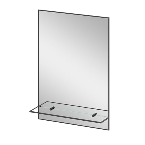 AQUABATOS Badspiegel mit Ablage Regal schwarz matt ohne Licht Beleuchtung 50 x 70 cm Wandspiegel Badezimmer Spiegel Badezimmerspiegel Hängespiegel Rechteckig Aluminiumrahmen von AQUABATOS