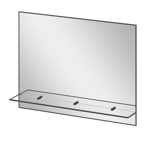 AQUABATOS Badspiegel mit Ablage Regal schwarz matt ohne Licht Beleuchtung 80 x 60 cm Wandspiegel Badezimmer Spiegel Badezimmerspiegel Hängespiegel Rechteckig Aluminiumrahmen von AQUABATOS