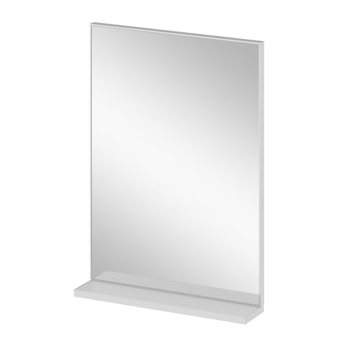 AQUABATOS Badspiegel mit Ablage ohne Licht Beleuchtung 50 x 70 cm Wandspiegel Metall Badezimmer Spiegel Badezimmerspiegel Hängespiegel Rechteckig Wohnzimmerspiegel Aluminiumrahmen Silber matt von AQUABATOS