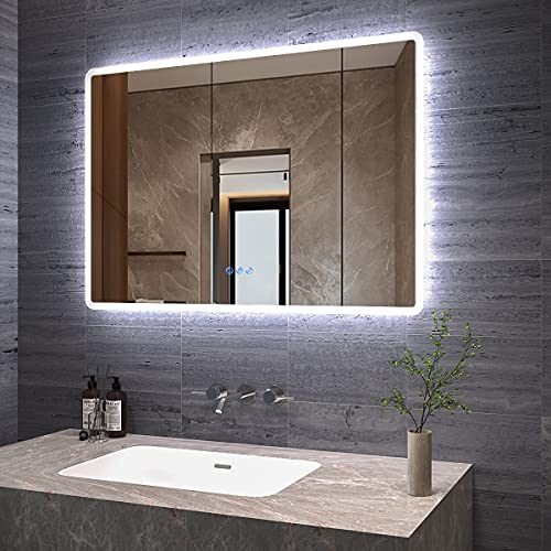 AQUABATOS Badspiegel mit Beleuchtung 100x70 cm LED Badezimmerspiegel beleuchtet Warmweiß 6400K und Kaltweiß 3000K dimmbar Touch Schalter Beschlagfrei AQUABATOS Badspiegel mit Beleuchtung 100x70 cm LED Badezimmerspiegel beleuchtet Warmweiß 6400K und Kaltweiß 3000K dimmbar Touch Schalter Beschlagfrei von AQUABATOS