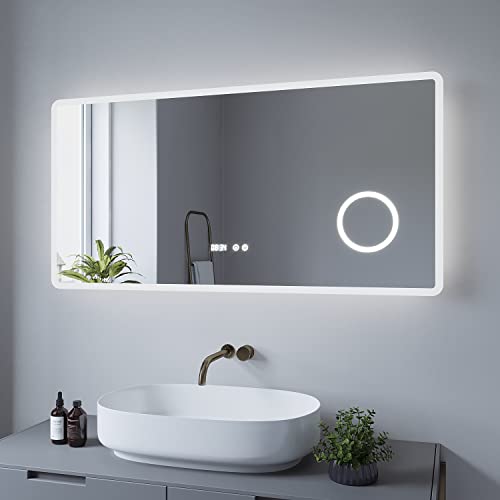 AQUABATOS Badspiegel mit Beleuchtung 120x60 cm badezimmerspiegel LED Wandspiegel, Touch-Schalter Dimmbar Kaltweiß 6400K Anti-beschlag Schminkspiegel 3-Fach Vergrößerung Digital Uhr | BORAS Typ D AQUABATOS Badspiegel mit Beleuchtung 120x60 cm badezimmerspiegel LED Wandspiegel, Touch-Schalter Dimmbar Kaltweiß 6400K Anti-beschlag Schminkspiegel 3-Fach Vergrößerung Digital Uhr | BORAS Typ D von AQUABATOS