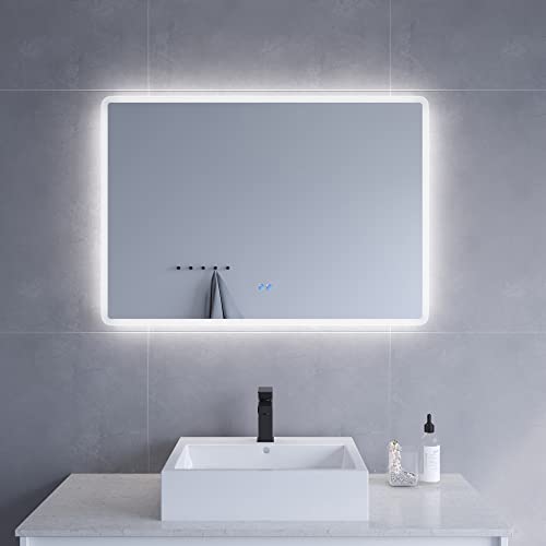AQUABATOS Badspiegel mit LED Beleuchtung hell 100x70cm Antibeschlag Badezimmerspiegel Dimmbar Touch Schalter Lichtspiegel Wandspiegel Kaltweiß Spiegel heizung Beschlagfrei IP44 CE von AQUABATOS