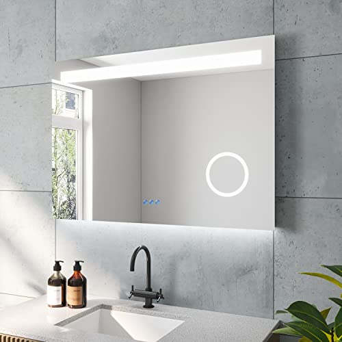 AQUABATOS Dales-Serie Badezimmerspiegel mit Beleuchtung 100x70 cm Schminkspiegel 3-Fach Vergrößerung Kaltweiß Neutralweiß Warmweiß Dimmbar Touch Schalter Antibeschlag LED Badspiegel für Wandschalter von AQUABATOS