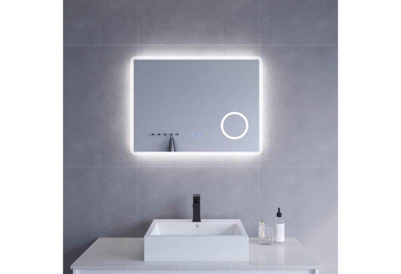 AQUABATOS Dekospiegel Wandspiegel modern mit Beleuchtung und Kosmetikspiegel (80x60 cm, 3 fach Vergrößerung, beschlagfrei), Kaltweiß,Neutralweiß,Warmweiß,dimmbar von AQUABATOS